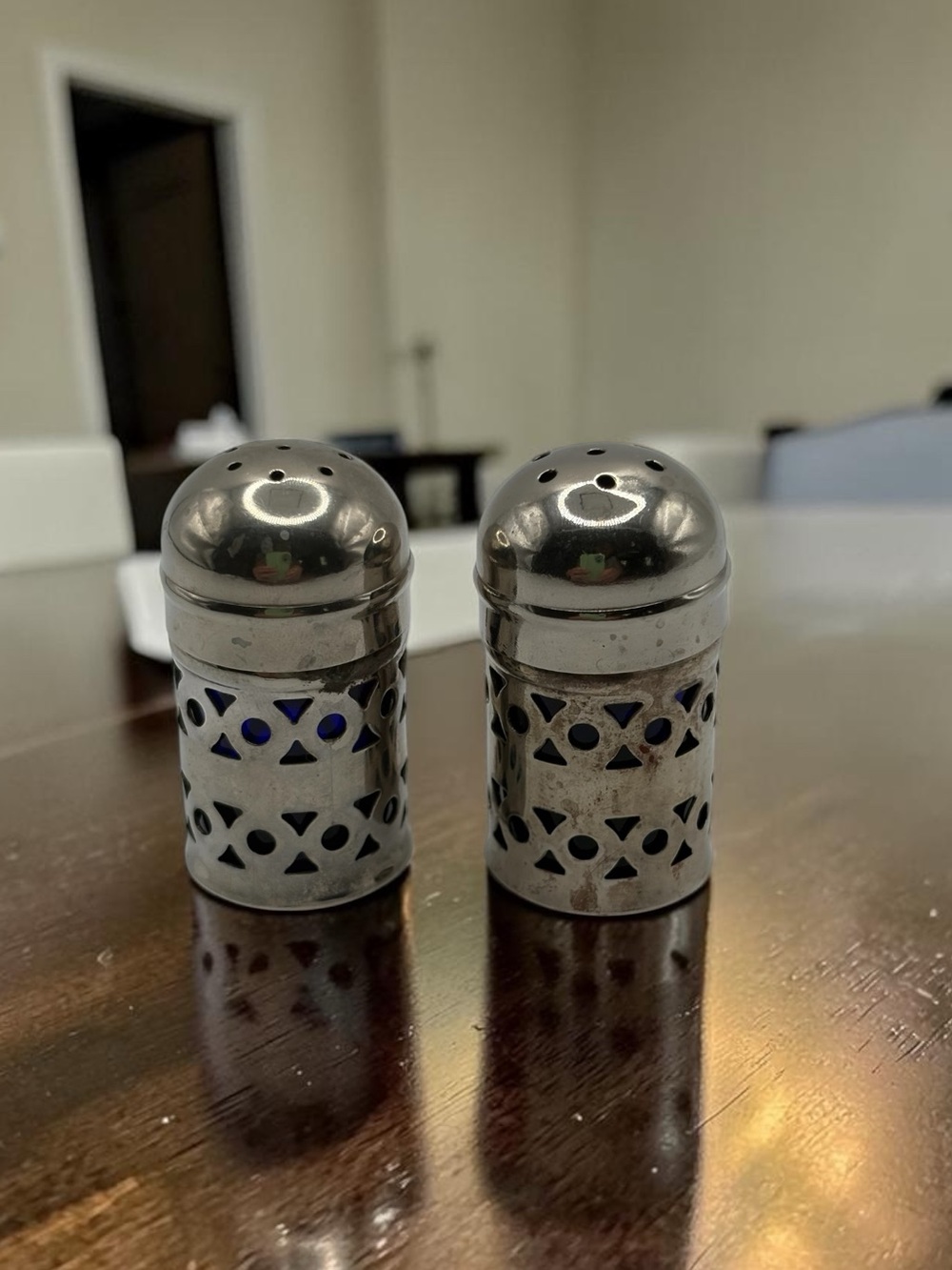 Silver Plated On Brass W/Cobalt Blue Glass Salt & Pepper Shaker Set Apex England